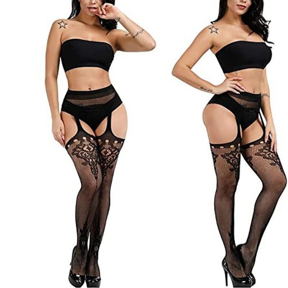 Fenboa 1763 Sexy Floral Keyhole Gardenia Suspender Pantyhose w/Garter Belt - OS
